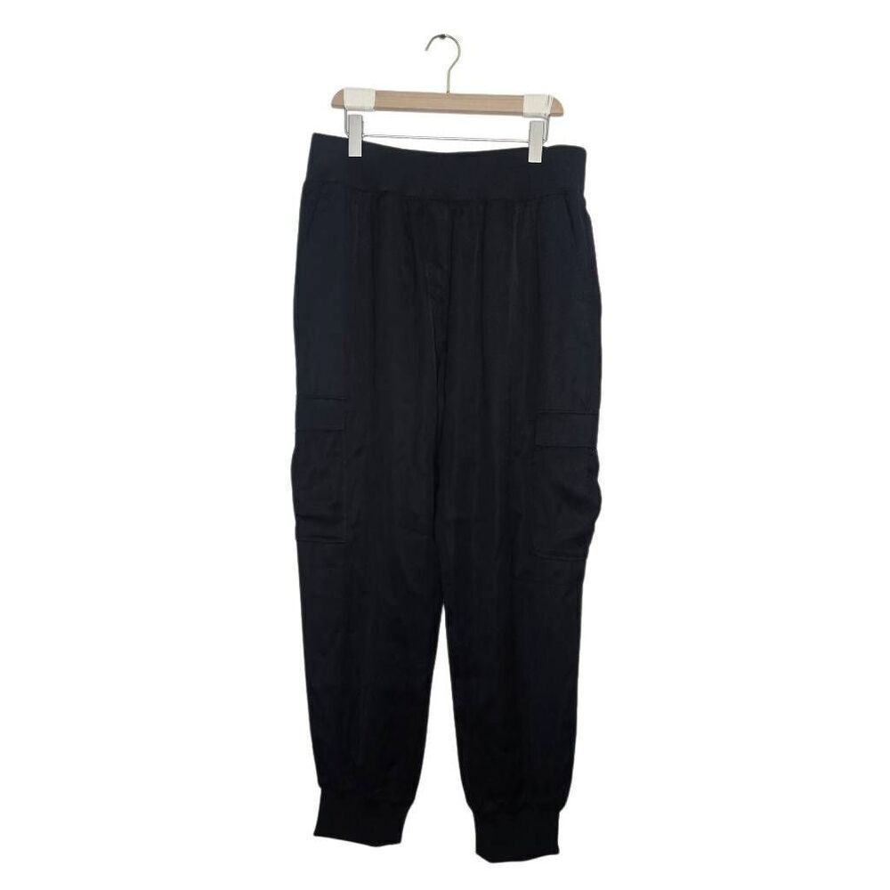 Elie Tahari Black Cargo Joggers Size Large Satin Pull-On